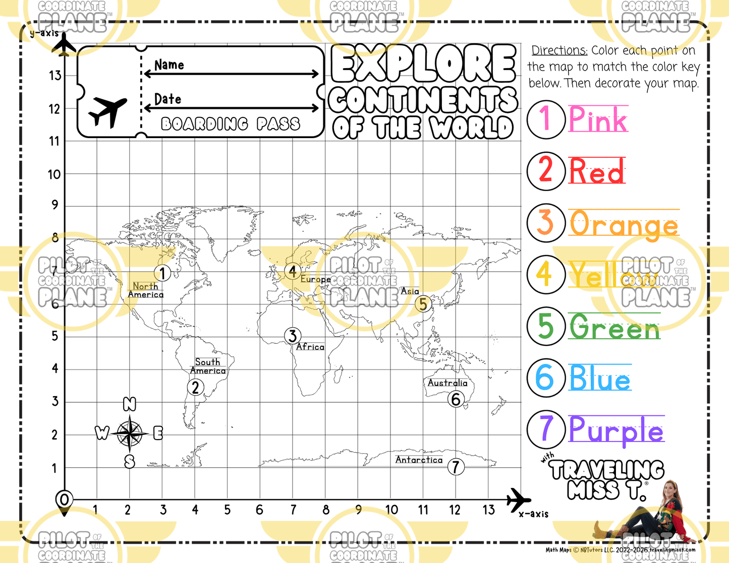 Printable map of continents for early learners by Coordinate Plane from Traveling Miss T.