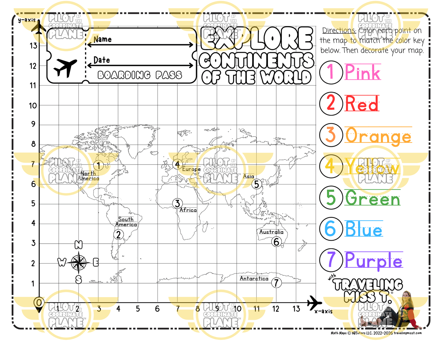 Printable map of continents for early learners by Coordinate Plane from Traveling Miss T.