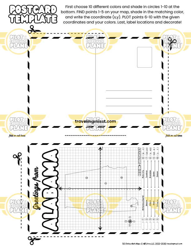 Alabama Postcard DIY template from Traveling Miss T.