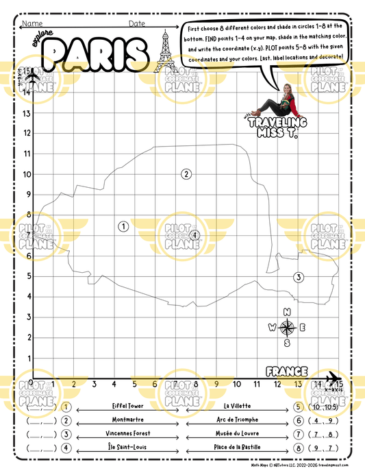 Math Map of Paris by Coordinate Plane by Traveling Miss T.