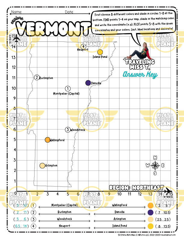State of Vermont math map answer key by Traveling Miss T.