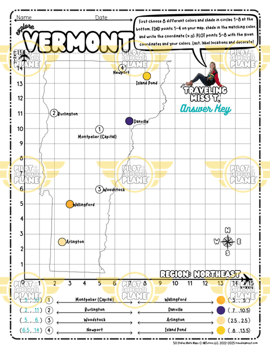 State of Vermont math map answer key by Traveling Miss T.