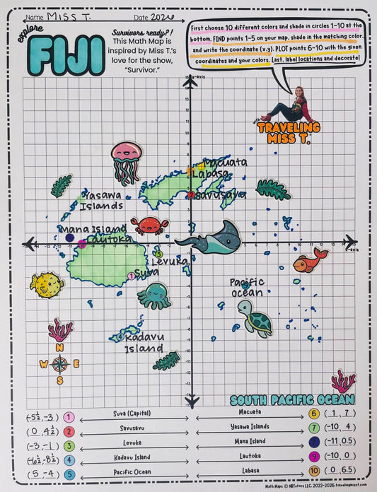 🌴 May Map of the Month: Fiji Coordinate Plane Adventure (Survivor-Inspired!) 📍