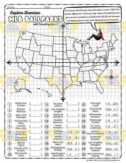 USA Ballparks Map | MLB Baseball Math & Coordinate Plane Activity