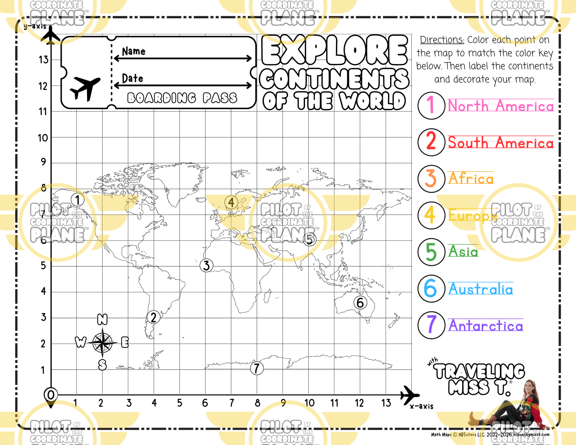 Printable map of continents for early learners by Coordinate Plane from Traveling Miss T.