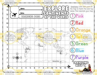 Printable map of continents for early learners by Coordinate Plane from Traveling Miss T.