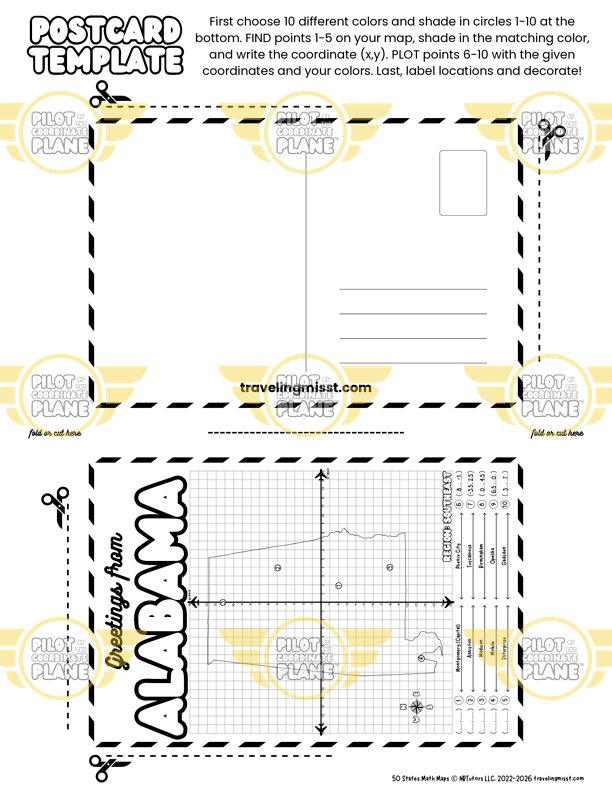 Alabama Postcard DIY template from Traveling Miss T.