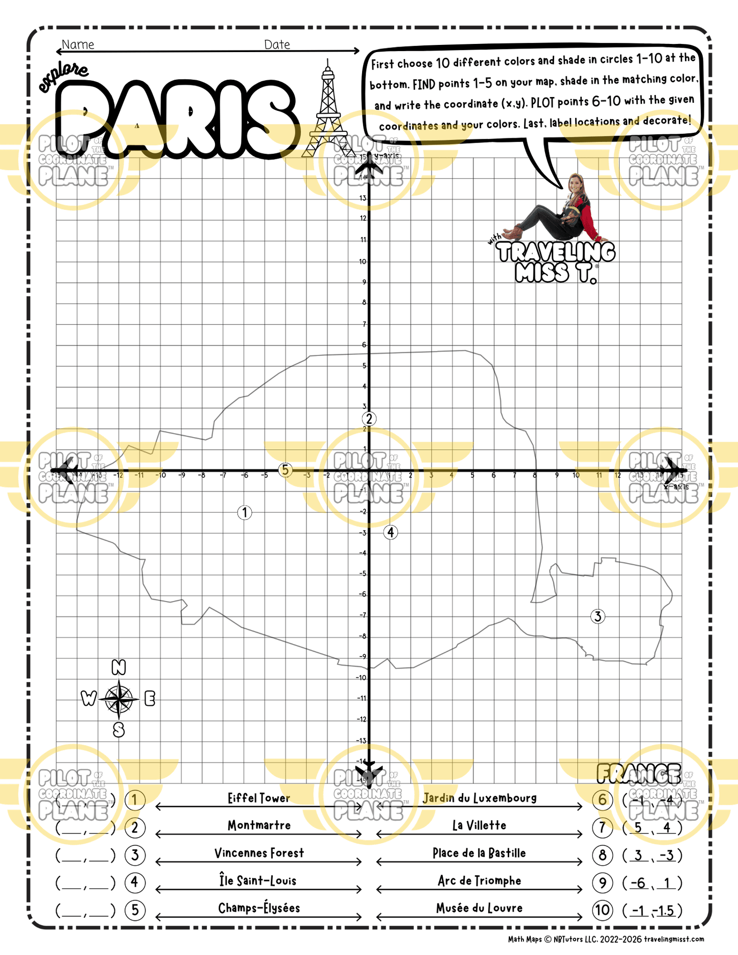 Math Map of Paris by Coordinate Plane by Traveling Miss T.