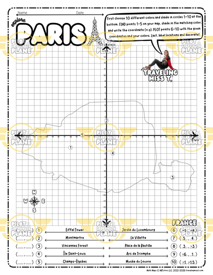Math Map of Paris by Coordinate Plane by Traveling Miss T.