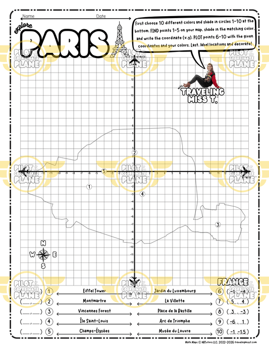 Math Map of Paris by Coordinate Plane by Traveling Miss T.