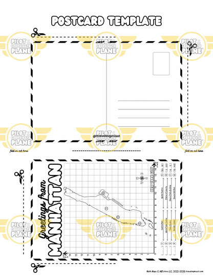 DIY postcard template "Greetings from Manhattan" by Traveling Miss T. (Single Quadrant Coordinate Plane Worksheet)