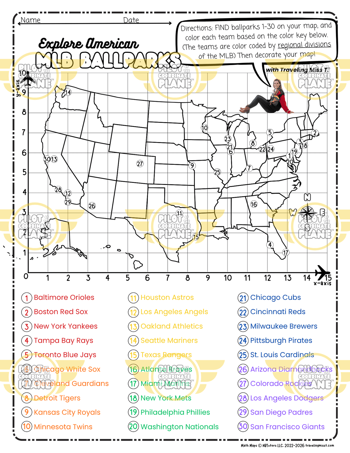 USA Ballparks Map | MLB Baseball Math & Coordinate Plane Activity