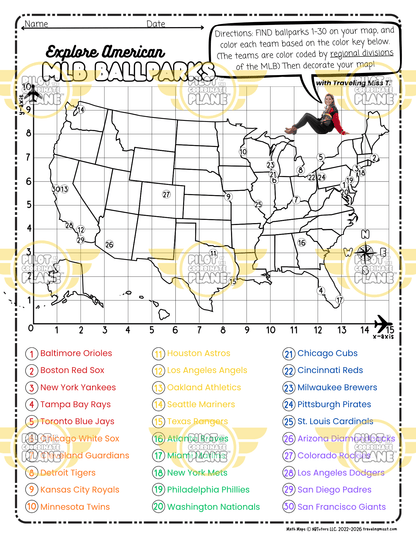 USA Ballparks Map | MLB Baseball Math & Coordinate Plane Activity