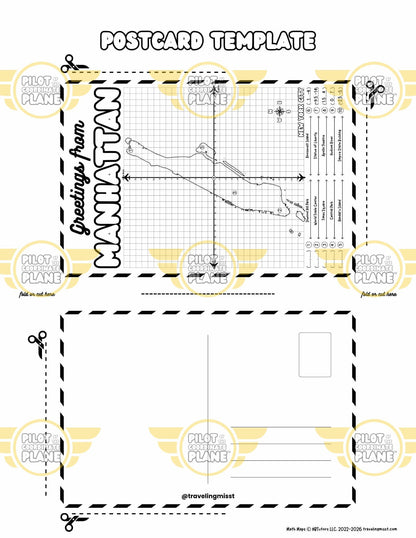 DIY postcard template "Greetings from Manhattan" by Traveling Miss T. (Four Quadrant Coordinate Plane Worksheet)