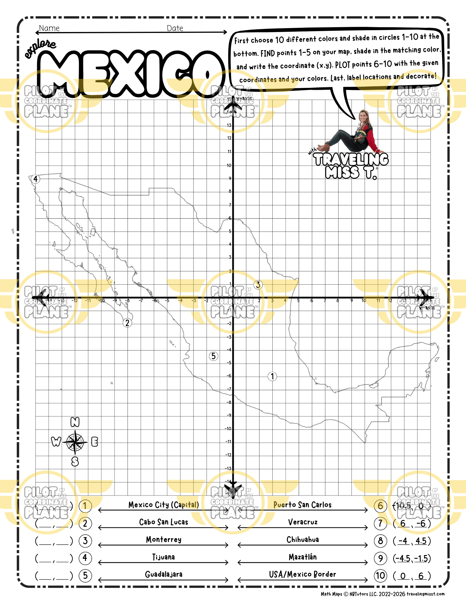 Mexico by Coordinate Plane adventure in 4 quadrant by Traveling Miss T.