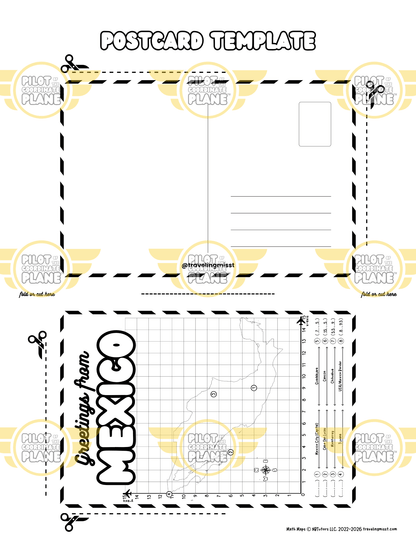 Mexico Postcard Template Math Map by Traveling Miss T. (single quadrant coordinate plane) part of Mexico adventure bundle. 