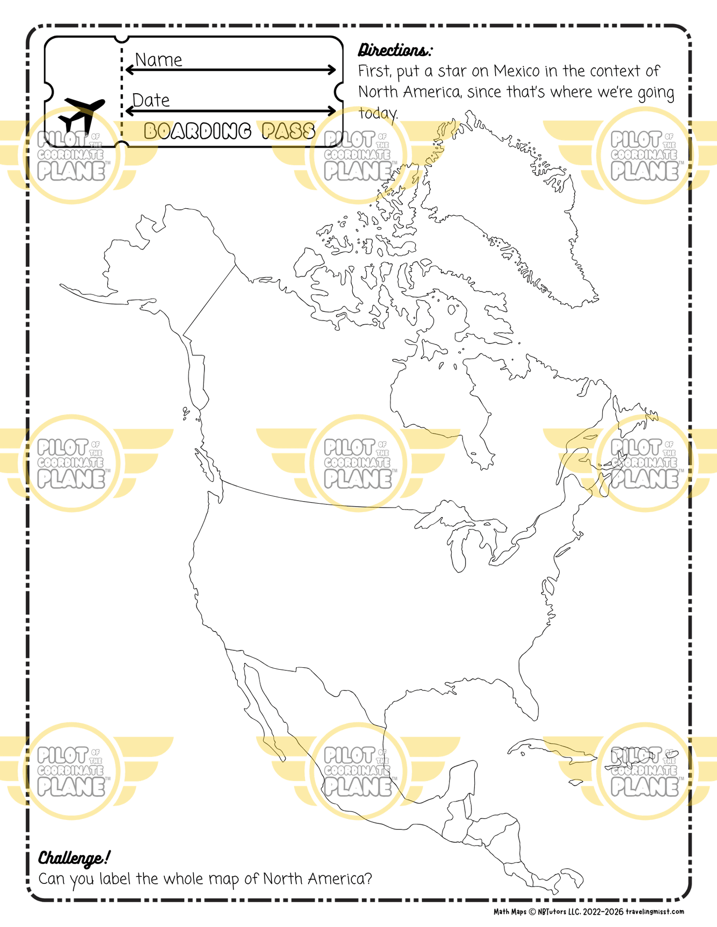 Map of North America as part of Traveling Miss T.'s Mexico Math Map Bundle.