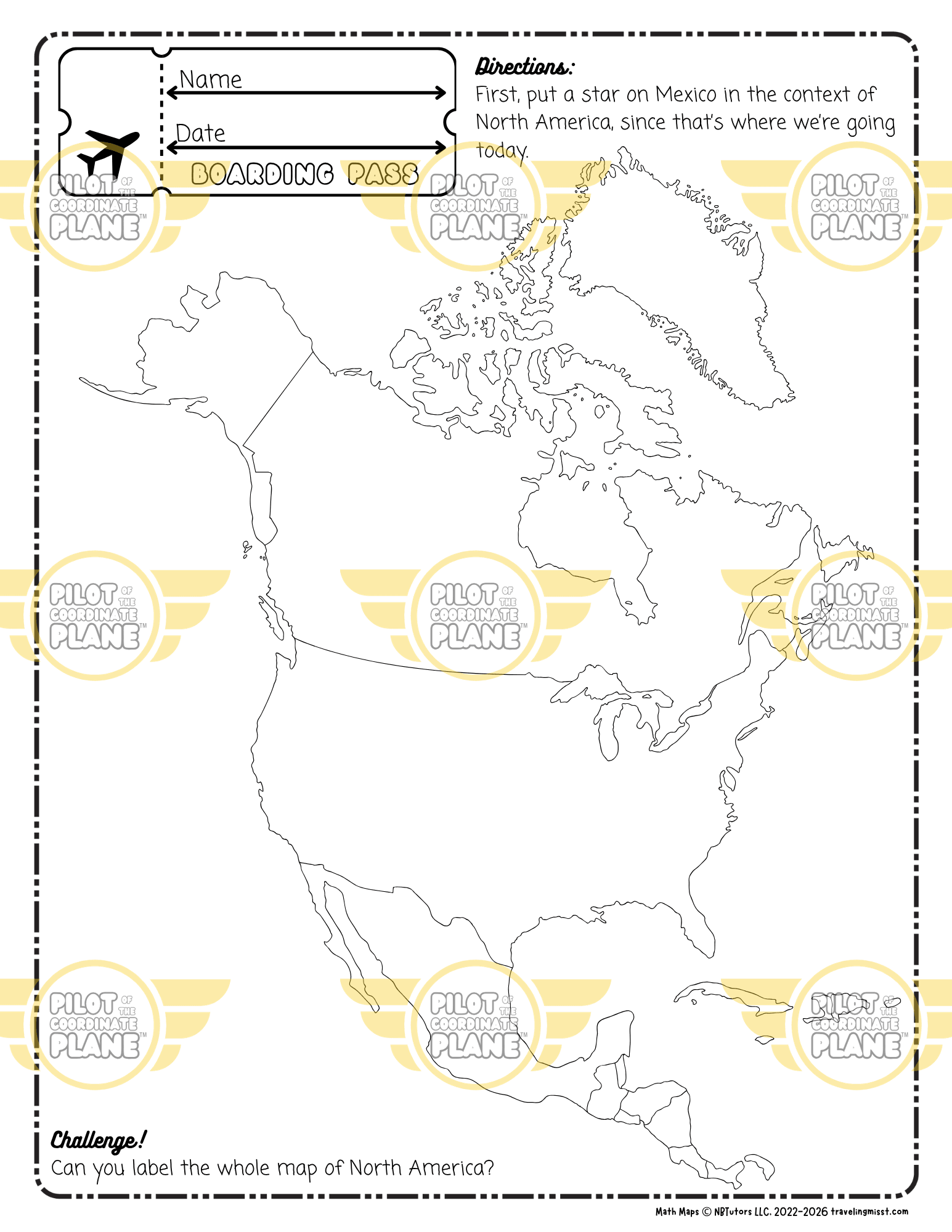 Map of North America as part of Traveling Miss T.'s Mexico Math Map Bundle.