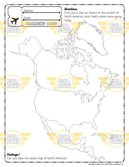 Map of North America as part of Traveling Miss T.'s Mexico Math Map Bundle.