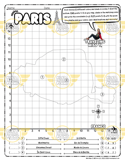 Math Map of Paris by Coordinate Plane by Traveling Miss T.