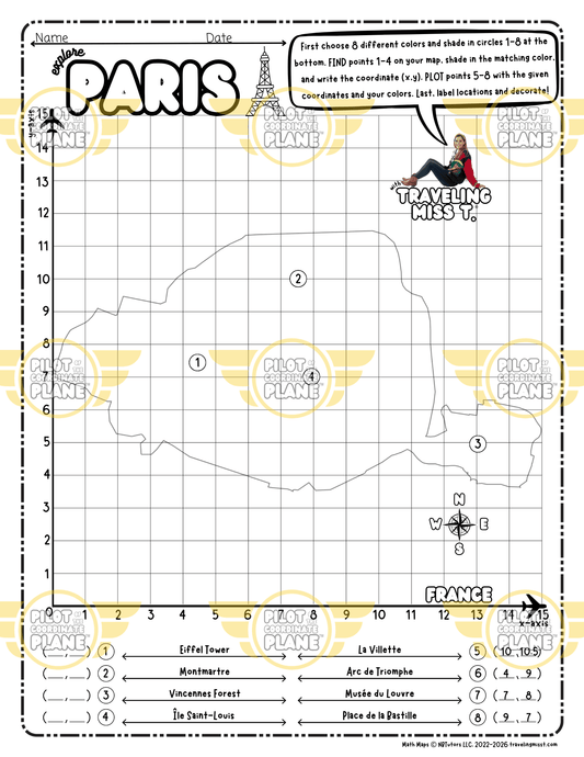 Math Map of Paris by Coordinate Plane by Traveling Miss T.