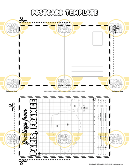 Postcard template from Traveling Miss T. single quadrant of Paris, France.