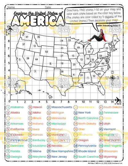 Label Map of USA Activity | Coordinate Plane USA Map | 50 States Geography Worksheet