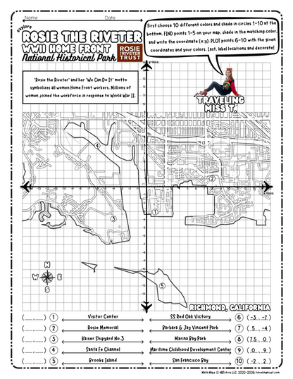 Math Map of Rosie the Riveter WWII Home Front National Historical Park with grid and coordinates by Traveling Miss T.