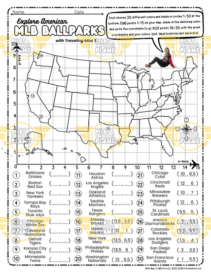 USA Ballparks Map | MLB Baseball Math & Coordinate Plane Activity