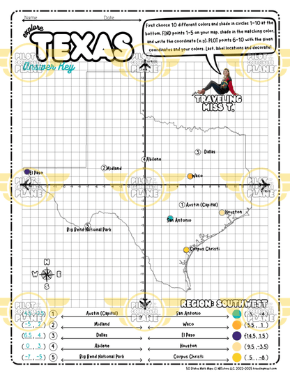Texas Coordinate Plane Worksheet answer key from Traveling Miss T. 