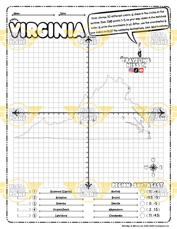 Travel Virginia by Coordinate Plane