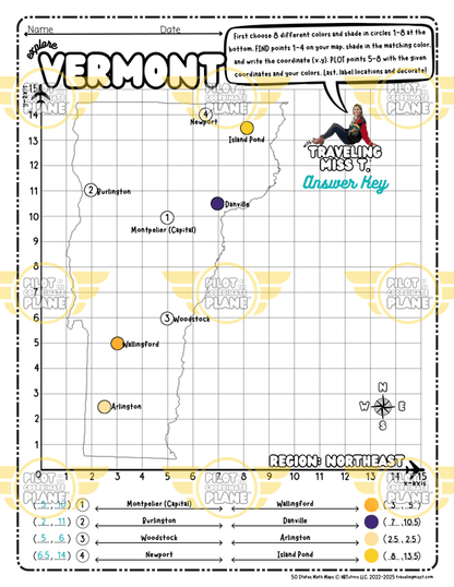 State of Vermont math map answer key by Traveling Miss T. 